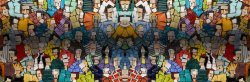 Mosaic rendering of many colorful people
