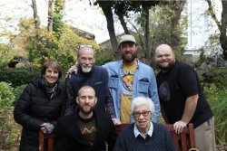 On location in Amsterdam: (Clockwise from left) Montclair State University professors Susan Kerner and Steve McCarthy, Justin and Ryan McCarthy, Eva Schloss and her grandson Eric Schloss. Courtesy McCarthy Productions.