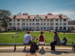 Students sitting on a bench
