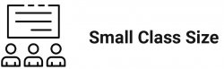 Image of a classroom with text "Small Class Size"