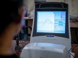 Student viewing an audio scan on device