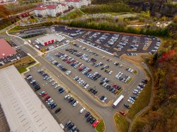 Aerial of parking lot on campus