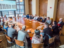A board meeting occurring in the President's Dining Room at the Conference Center at Montclair State.