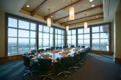 The President's Dining Room set up as a board room for an intimate meeting space.