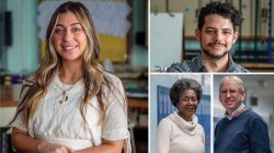 Andreia Resende '22, Alex Diaz ’12 MAT, Professor Douglas Larkin and Biology Professor Sandra Adams