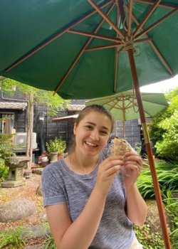 Liz Sharkey eating local food