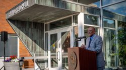 Dr. Irvin Reid giving remarks at dedication ceremony