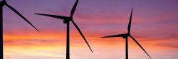 wind turbines at dusk