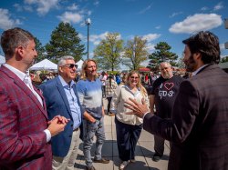 Pictured left to right: Anthony Frungillo, Alfred Frungillo, Michael Frungillo, Stacy Sclafani, George Kuzman (Gourmet Dining), President Jonathan Koppell (Montclair State University