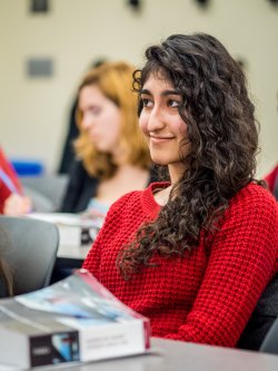 Young woman in red sweater