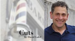 Photo of David Galef with imagery of Barbar Shop