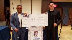 Jonathan Morgan, left, and Brett Siegmeister won third place in the UPitchNJ collegiate entrepreneurship contest held April 26 at Seton Hall University.