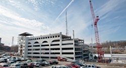 A view of the new parking deck under construction in early February, 2010.