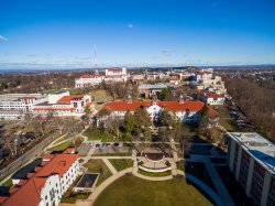 Aerial photo of campus from above Russ Hall
