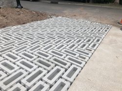 Photo of the installation of permeable "grass" pavers between Morehead and College Halls.