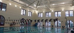 Image of the pool at the Student Recreation Center after new LED lighting installation.