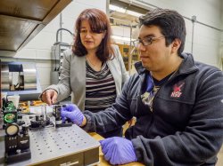 Professor Martin in her optics lab.