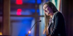 Student speaking at Scholarship dinner