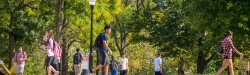 Students walking across campus