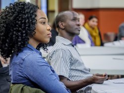 Students sitting in a lecture hall at Montclair State