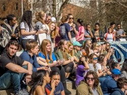 group of students sitting in the quad