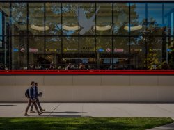 Students walking by the outside of the Student Center.