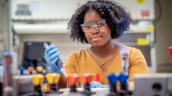 student working in research lab