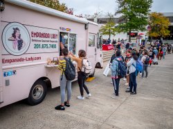 Students line up for empanadas