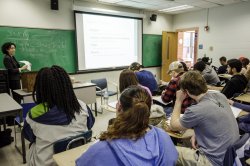 Scene of a history faculty member teaching a class.