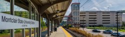 Montclair State University at Little Falls train station platform with parking garage in background