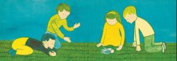 Illustrated page from The Dead Bird by Margaret Wise Brown, illustrated by Remy Charlip
