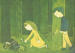 Illustrated page from The Dead Bird by Margaret Wise Brown, illustrated by Remy Charlip