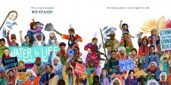 Illustrated page from We Are Water Protectors by Carole Lindstrom (author) and Michaela Goade (artist)