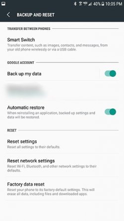 Samsung Galaxy backup screen