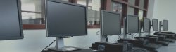 Row of black workstations