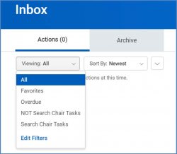viewing all actions in inbox