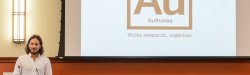 Photo of man speaking at Authorea Lecture