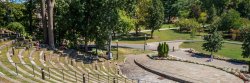 Wide shot of campus taken from an outdoor amphitheater.