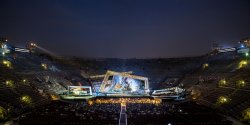 Extreme wide shot of a theatrical performance.