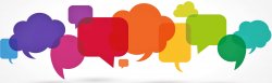 graphic of various colored word balloons