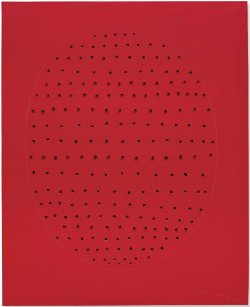 red board with grid of holes