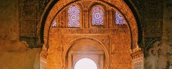 Elaborately decorated archway in ancient building