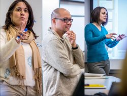 Close-ups of three faculty members