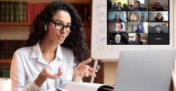 female teacher having video conference call with colleagues
