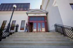 Cali School of Music Front Doors with student