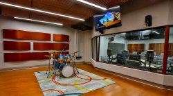 drumset set up in recording studio