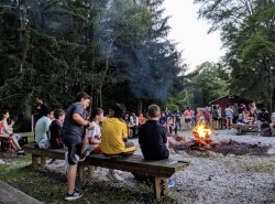 Stokes campers around the camp fire