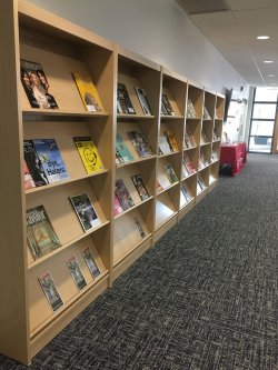 Periodicals on shelves