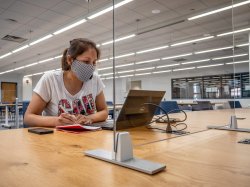 student studying in the library