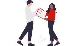 clipart of women handing notebook to man